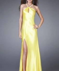La Femme - 15061 Vibrant Embellished Halter Sheath Gown With Keyhole Cutout