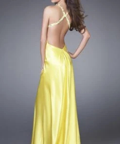 La Femme - 15061 Vibrant Embellished Halter Sheath Gown With Keyhole Cutout