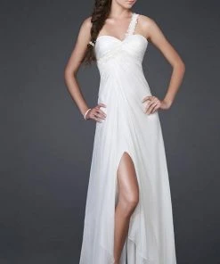 La Femme - 15161 Floral Beaded One Shoulder Strap Sweetheart Chiffon A-line Gown Formal Gowns