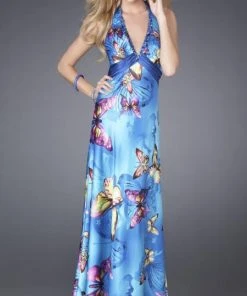 Formal Gowns La Femme - 15228 Butterfly Printed Long Dress