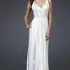 Formal Gowns La Femme - 15418 Pleated And Beaded V-Neck A-line Gown