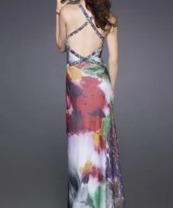 La Femme - 15689 Strappy Back Floral Print Evening Dress