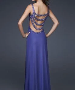 La Femme - 16021 Elegant Beaded Scoop Neck Jersey Sheath Dress Formal Gowns