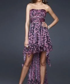 Cocktail Dresses La Femme - 16293 High Low Dress With Animal Print