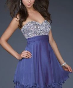 La Femme - 16541 Bejeweled Sweetheart Chiffon A-line Dress
