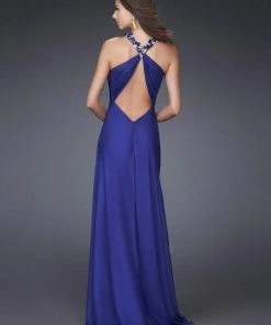 Formal Gowns La Femme - 16564 Floral Accent Halter Strapped Empire Waist Evening Gown 5 Formal Gowns La Femme - 16564 Floral Accent Halter Strapped Empire Waist Evening Gown