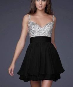 La Femme - 16813 Bejeweled Short Chiffon Party Dress