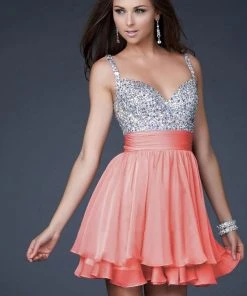 La Femme - 16813 Bejeweled Short Chiffon Party Dress