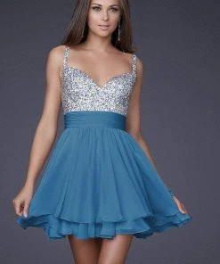 La Femme - 16813 Bejeweled Short Chiffon Party Dress