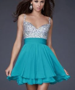 La Femme - 16813 Bejeweled Short Chiffon Party Dress