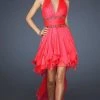 Cocktail Dresses La Femme - 16986 Jeweled V-Neck High-Low Handkerchief Cocktail Dress