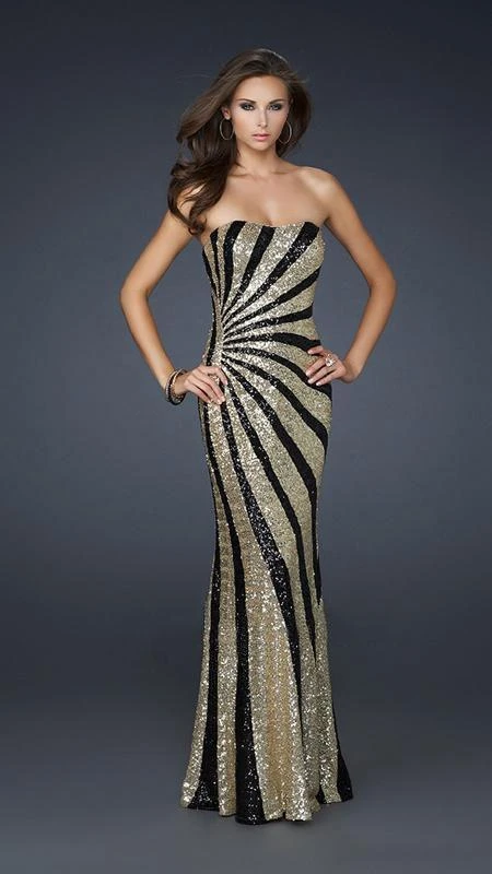 La Femme - 17456 Two Tone Sequined Semi-sweetheart Long Column Dress Formal Gowns 3 La Femme - 17456 Two Tone Sequined Semi-sweetheart Long Column Dress Formal Gowns