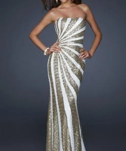 La Femme - 17456 Two Tone Sequined Semi-sweetheart Long Column Dress Formal Gowns 8 La Femme - 17456 Two Tone Sequined Semi-sweetheart Long Column Dress Formal Gowns