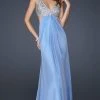 La Femme - 17472 Bead Embellished V-neck Chiffon A-line Dress Formal Gowns 2 La Femme - 17472 Bead Embellished V-neck Chiffon A-line Dress Formal Gowns