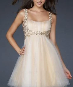 La Femme - 17500 Embellished Square Neck Empire Waist Short Dress