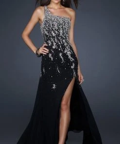 La Femme - 17706 Jewel Embellished Asymmetric Neck Chiffon A-line Gown Formal Gowns