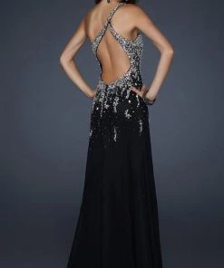 La Femme - 17706 Jewel Embellished Asymmetric Neck Chiffon A-line Gown Formal Gowns 5 La Femme - 17706 Jewel Embellished Asymmetric Neck Chiffon A-line Gown Formal Gowns