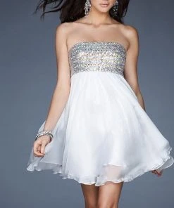 Cocktail Dresses La Femme - 18063 Sequined Straight Neck Empire Waist A-line Dress