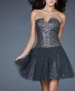 La Femme - 18124 Sparkling Notched Sweetheart Tulle A-Line Cocktail Dress