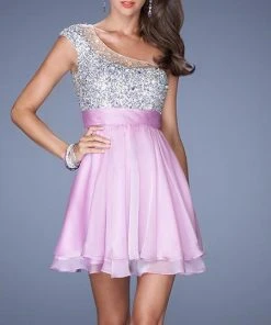 La Femme - 19456 Sparkling One-Shoulder Party Cocktail Dress Cocktail Dresses