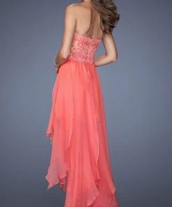 Cocktail Dresses La Femme - 19607 Lace Sweetheart Handkerchief High-Low Gown