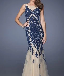 La Femme - 19916 Elaborate Lace Appliqued Jewel Tulle Mermaid Gown Formal Gowns