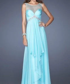 La Femme - 20026 Illusion Scoop Neckline Draped A-line Evening Dress Formal Gowns