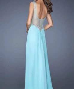 La Femme - 20026 Illusion Scoop Neckline Draped A-line Evening Dress Formal Gowns