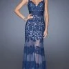 La Femme - 20131 Sweetheart Floral Lace Striped Evening Dress 2 La Femme - 20131 Sweetheart Floral Lace Striped Evening Dress
