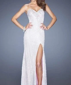 La Femme - 20165 Dainty Strapless Sweetheart Sheath Gown With Slit