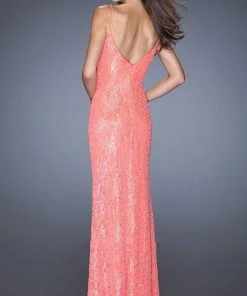 La Femme - 20431 Sequin And Lace Spaghetti Strap Evening Dress Formal Gowns 5 La Femme - 20431 Sequin And Lace Spaghetti Strap Evening Dress Formal Gowns