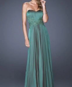 La Femme - 20449 Strapless Sweetheart Gown With Beaded Lace Applique Formal Gowns 10 La Femme - 20449 Strapless Sweetheart Gown With Beaded Lace Applique Formal Gowns