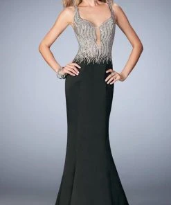 La Femme - 22365 Beaded Stretch Satin Mermaid Dress