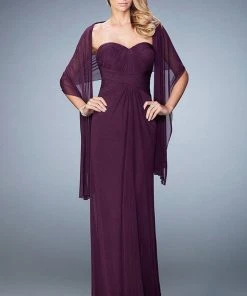 La Femme - 23023 Strapless Ruched Sheath Long Dress With Shawl Formal Gowns