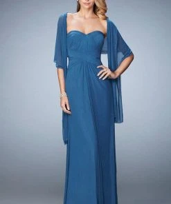 La Femme - 23023 Strapless Ruched Sheath Long Dress With Shawl Formal Gowns 9 La Femme - 23023 Strapless Ruched Sheath Long Dress With Shawl Formal Gowns