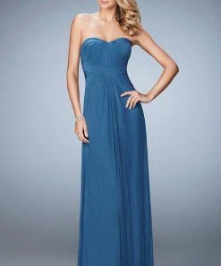 La Femme - 23023 Strapless Ruched Sheath Long Dress With Shawl Formal Gowns 10 La Femme - 23023 Strapless Ruched Sheath Long Dress With Shawl Formal Gowns