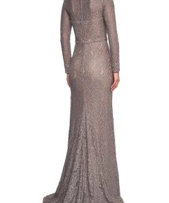 La Femme - 23115 Lace Long Sleeves Sheath Long Dress Formal Gowns