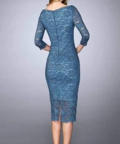 La Femme - 24875 Lace Tea Length Dress