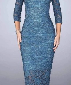 La Femme - 24875 Lace Tea Length Dress