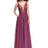 Formal Gowns La Femme - 25513SC Embellished Plunging V-neck Long Dress - 1 Pc Boysenberry In Size 4 Available