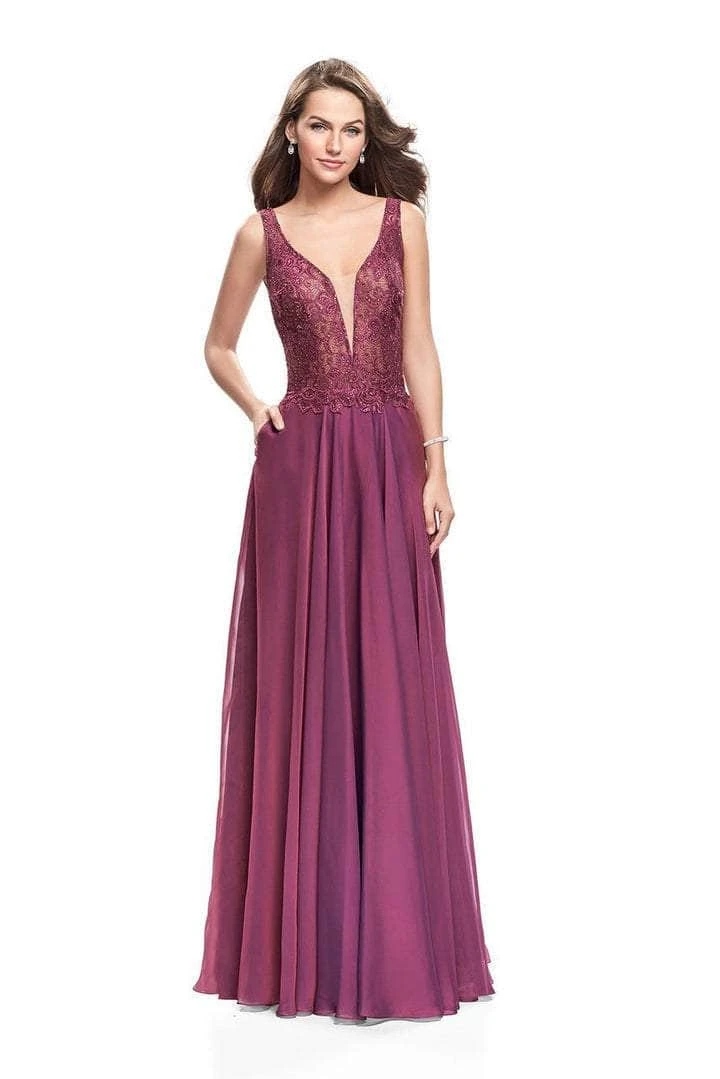 Formal Gowns La Femme - 25513SC Embellished Plunging V-neck Long Dress - 1 Pc Boysenberry In Size 4 Available 3 Formal Gowns La Femme - 25513SC Embellished Plunging V-neck Long Dress - 1 Pc Boysenberry In Size 4 Available