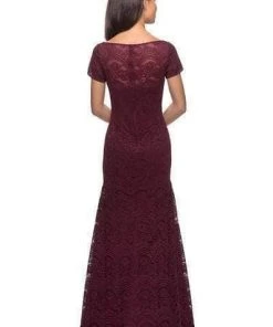 La Femme - 26875 Lace Bateau Neck Trumpet Dress - 1 Pc Garnet In Size 10 Available Formal Gowns