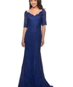 La Femme - 26943SC Bedazzled Scalloped V-neck Trumpet Dress - 1 Pc Cocoa In Size 6 Available Formal Gowns 7 La Femme - 26943SC Bedazzled Scalloped V-neck Trumpet Dress - 1 Pc Cocoa In Size 6 Available Formal Gowns