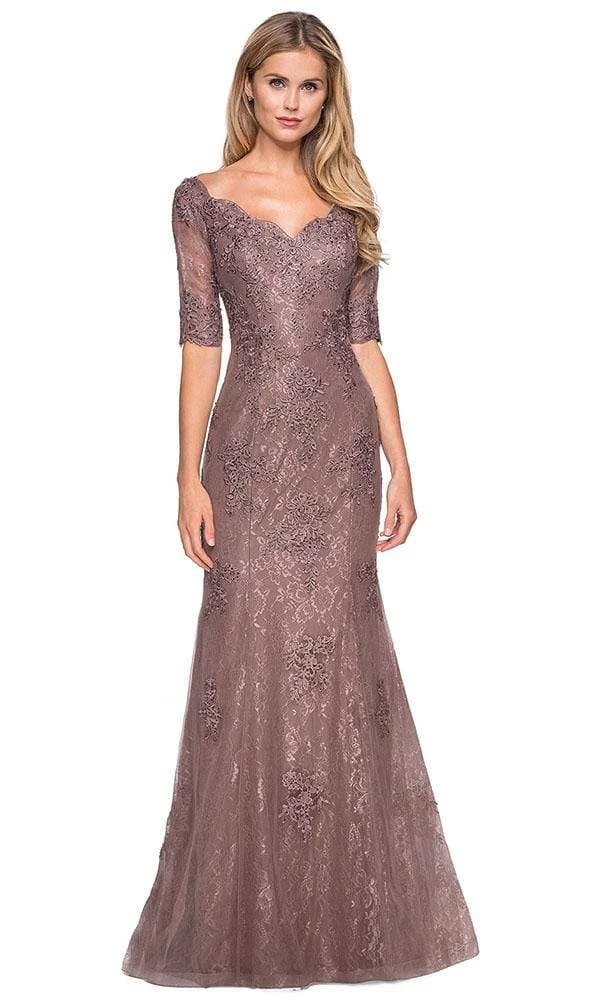 La Femme - 26943SC Bedazzled Scalloped V-neck Trumpet Dress - 1 Pc Cocoa In Size 6 Available Formal Gowns 3 La Femme - 26943SC Bedazzled Scalloped V-neck Trumpet Dress - 1 Pc Cocoa In Size 6 Available Formal Gowns