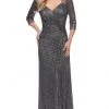 Homecoming Dresses La Femme - 27930SC Sequined V-neck Evening Dress - 1 Pc Gunmetal In Size 14 Available