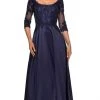 La Femme - 27988 Quarter Length Sleeve Scoop Neck Evening Dress - 1 Pc Navy In Size 16 Available