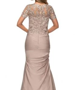 La Femme - 27989SC Sheer Lace Sleeve Sweetheart Neck Trumpet Dress