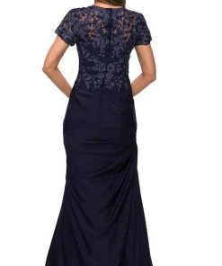 La Femme - 27989SC Sheer Lace Sleeve Sweetheart Neck Trumpet Dress