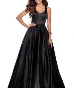 Formal Gowns La Femme - 28281 Low Scoop Neck Pleated Ballgown - 1 Pc Black In Size 10 Available