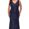 Formal Gowns La Femme - 28946SC Sequined Deep V-neck Long Gown - 1 Pc Navy In Size 14W Available 2 Formal Gowns La Femme - 28946SC Sequined Deep V-neck Long Gown - 1 Pc Navy In Size 14W Available